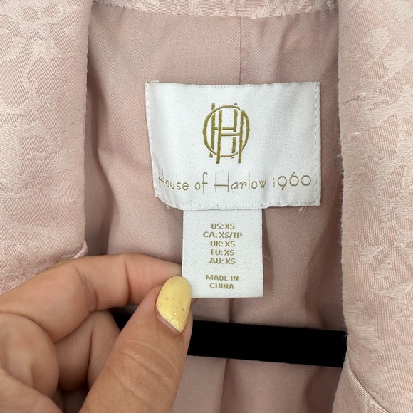House Of Harlow 1960 Blush Pink Jacquard Double Breasted Blazer Jacket XS - Picture 2 of 5